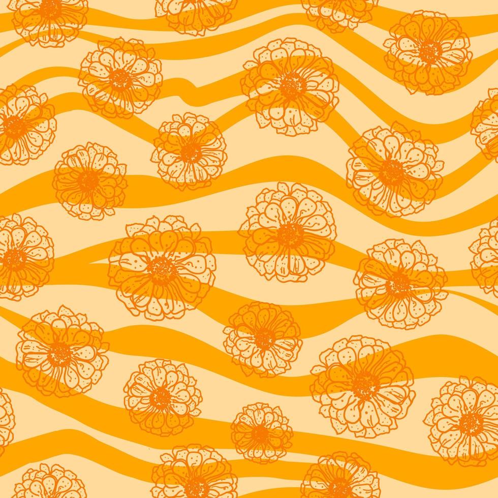 trippy naranja groovy wave daisy seamless patrón hippie vector ilustración