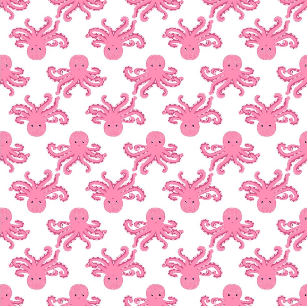 Seamless pattern with cute octopus, seaweed and pearl. Trendy nursery background vector