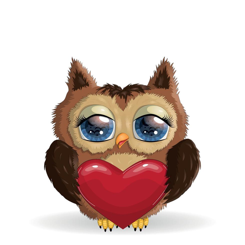 Valentine card with Cute Cartoon Owl in hearts vector