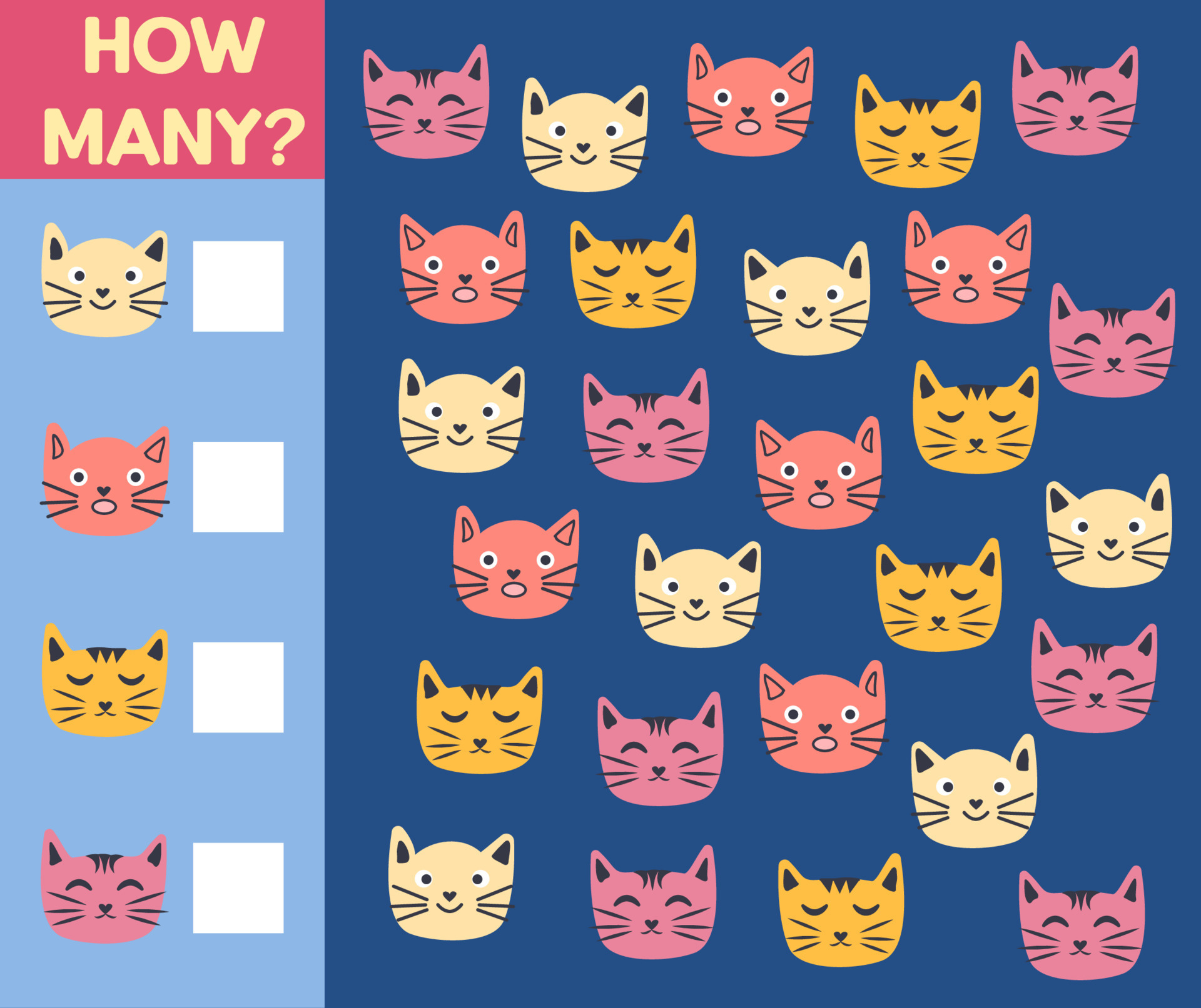 how-many-cat-game-for-children-printable-worksheet-15365490-vector