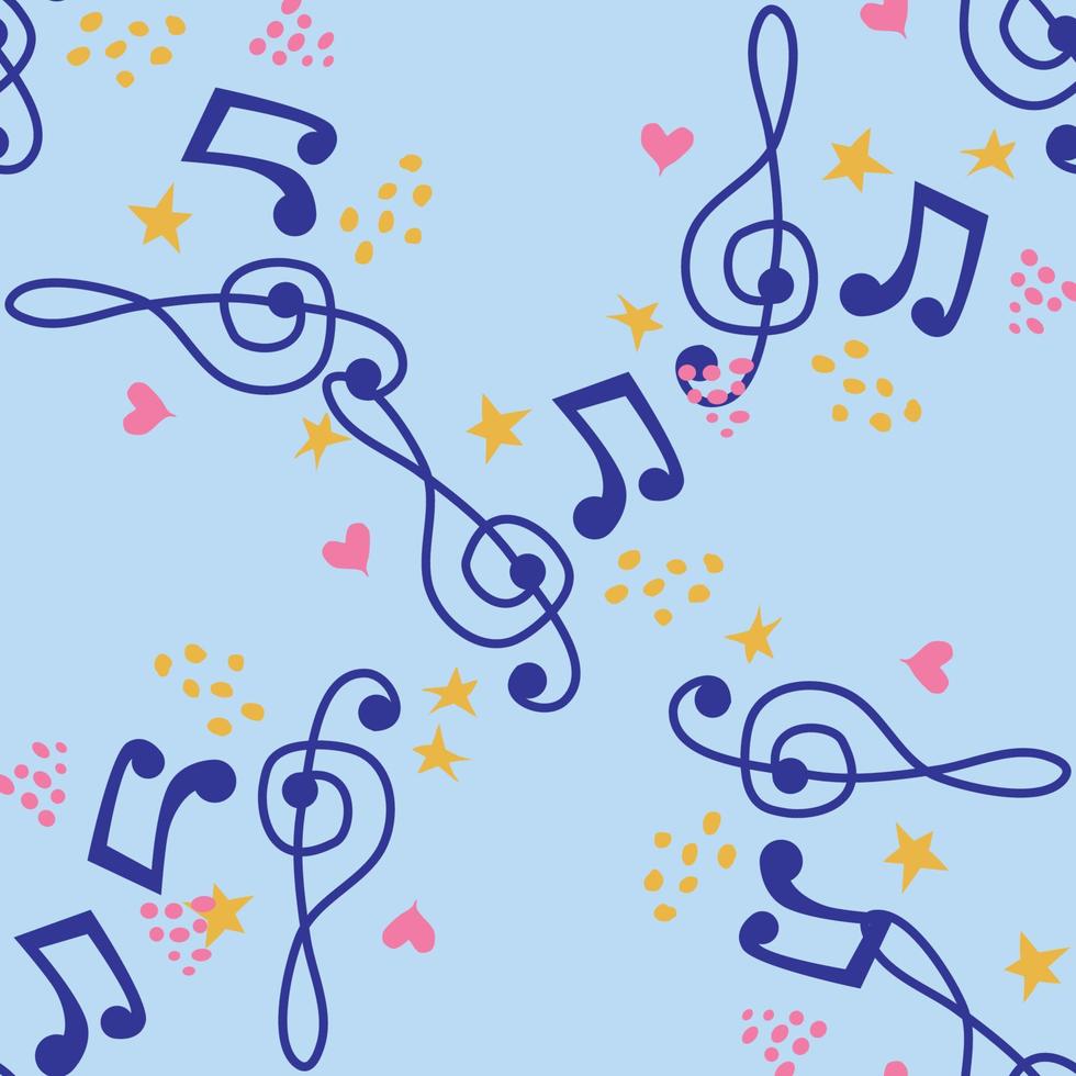 Cartoon hand drawn musical seamless pattern. Lots of symbols, objects and elements. vector
