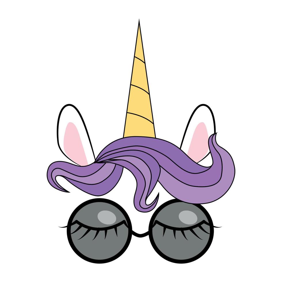 illustration of cute unicorn face wearing sunglasses vector