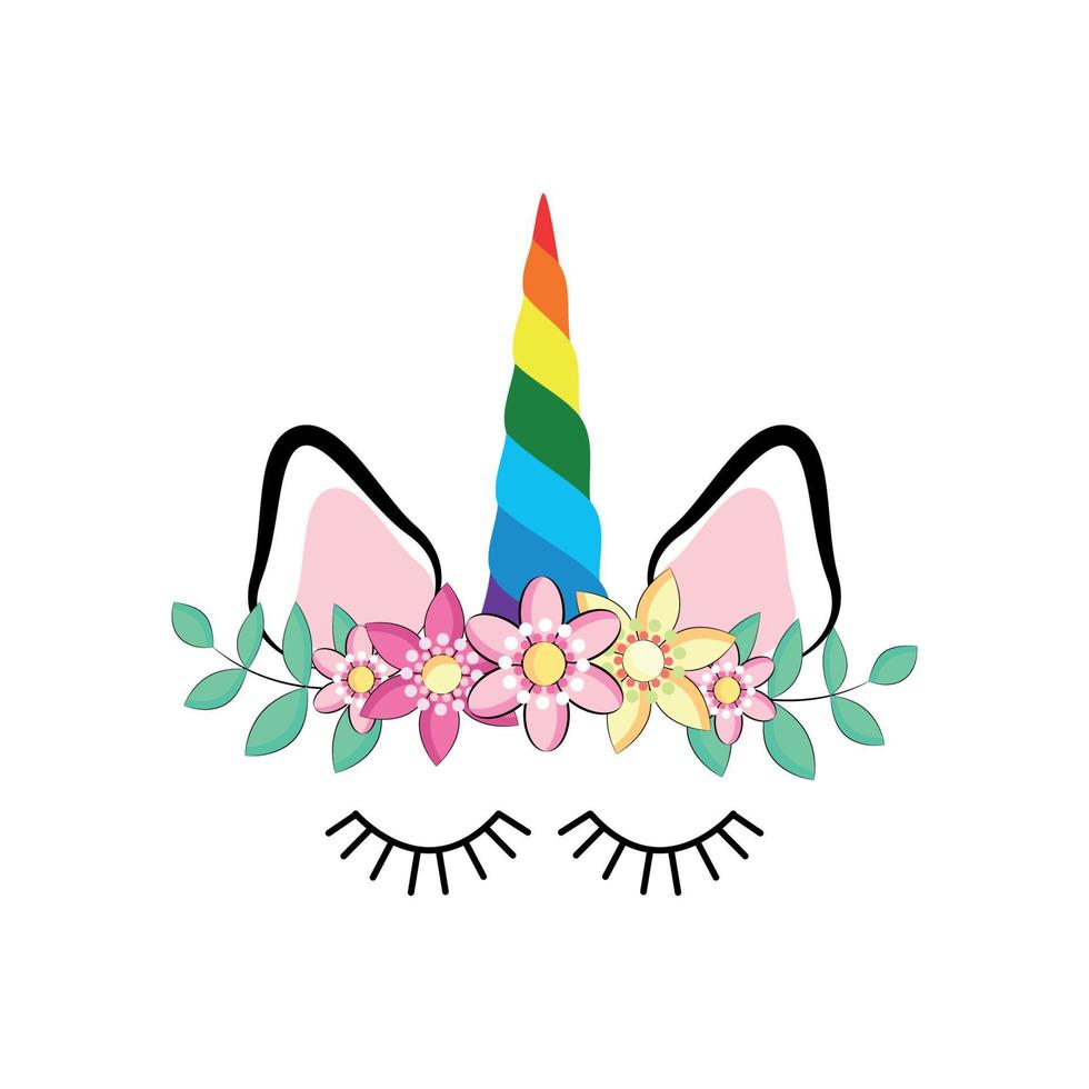 Unicorn's Horn with Flowers and Eyelashes Card, Invitation vector
