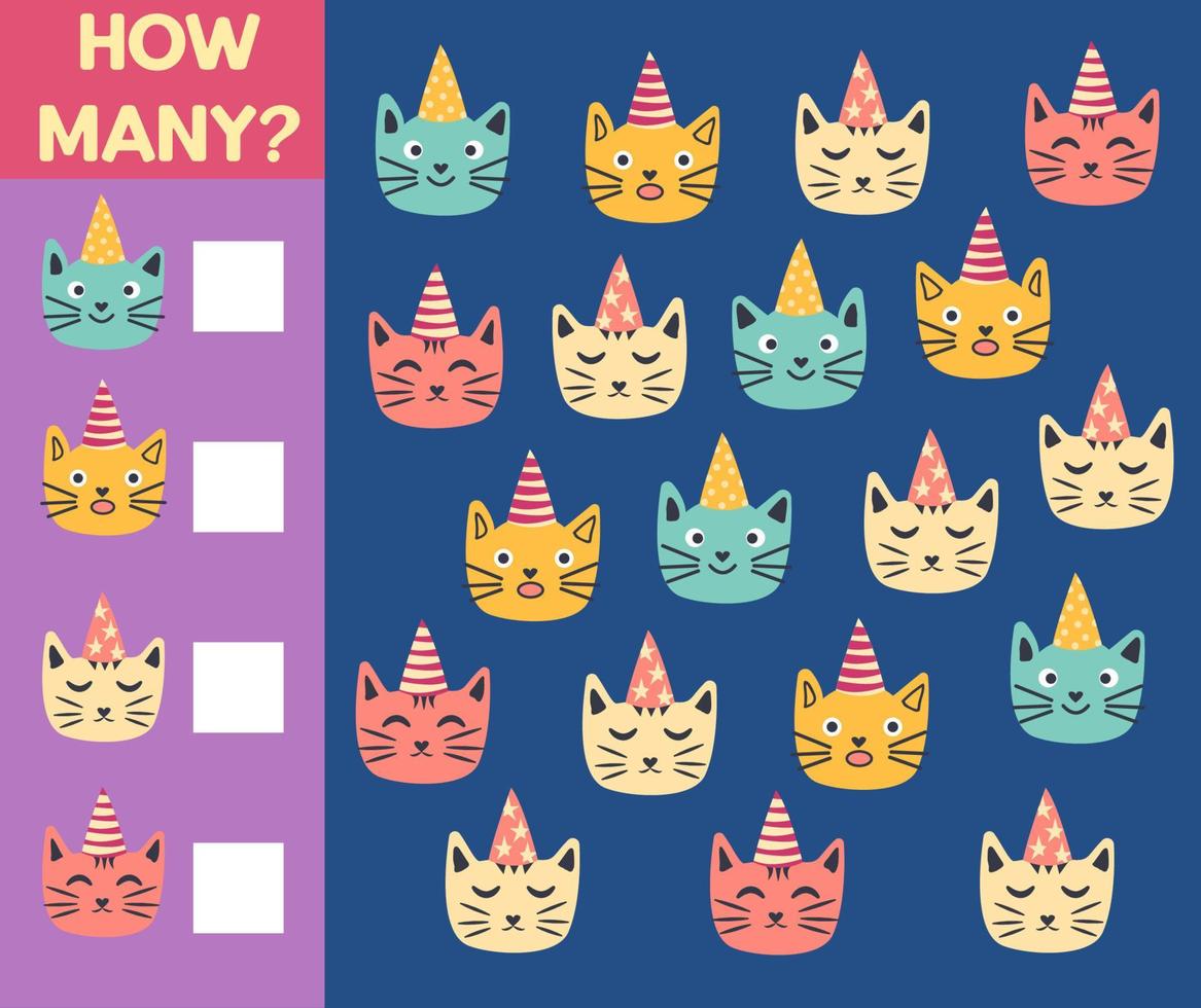 How many Cat, game for children. printable worksheet vector