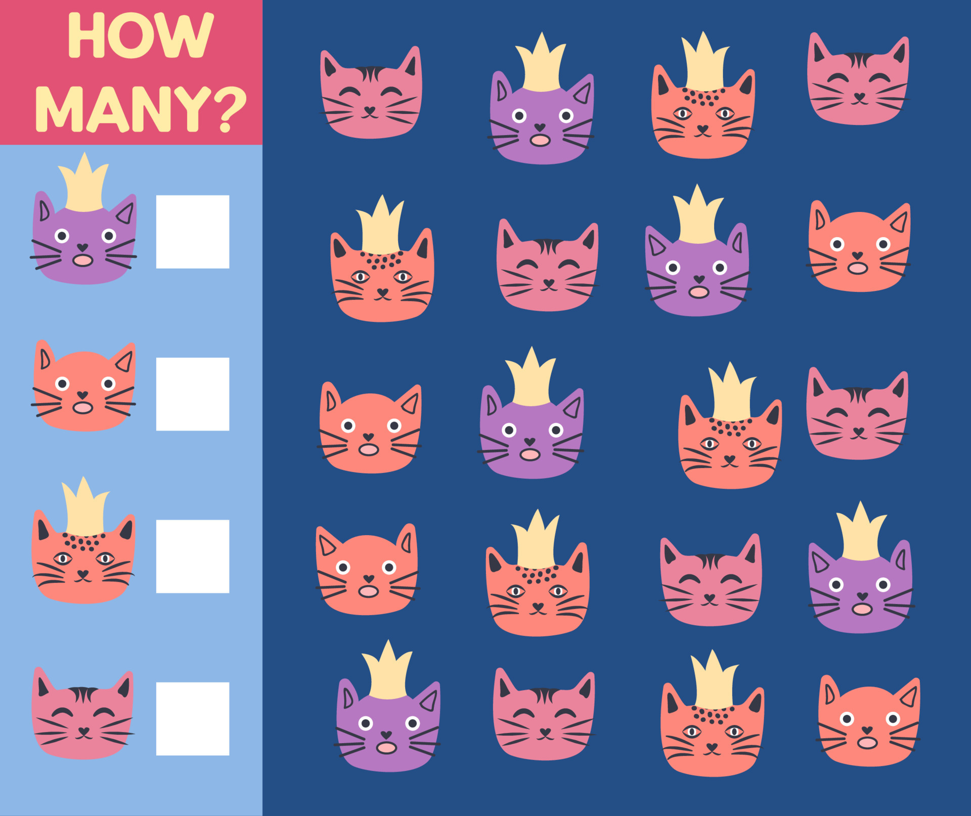 how-many-cat-game-for-children-printable-worksheet-15365613-vector