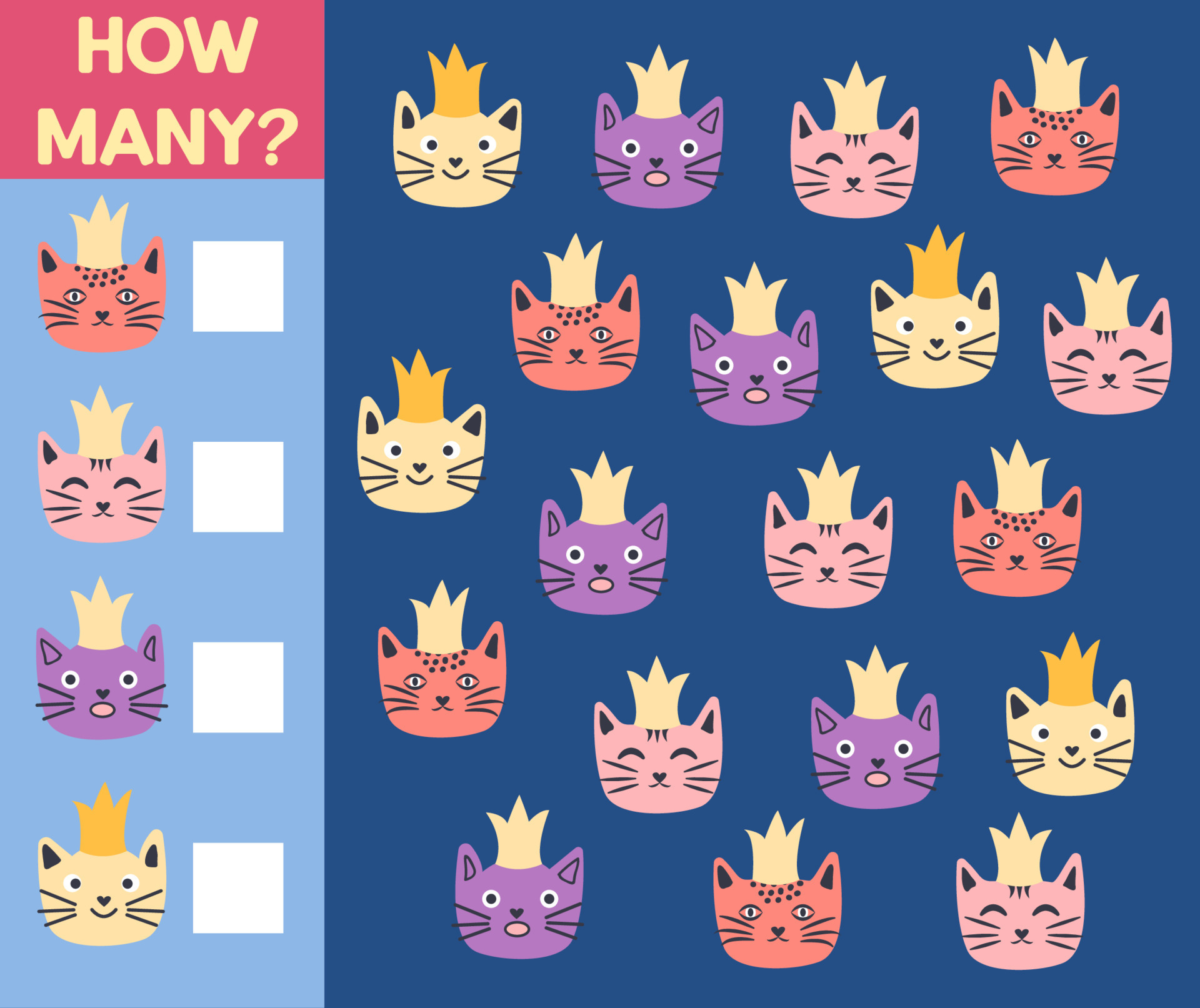 how-many-cat-game-for-children-printable-worksheet-15365634-vector
