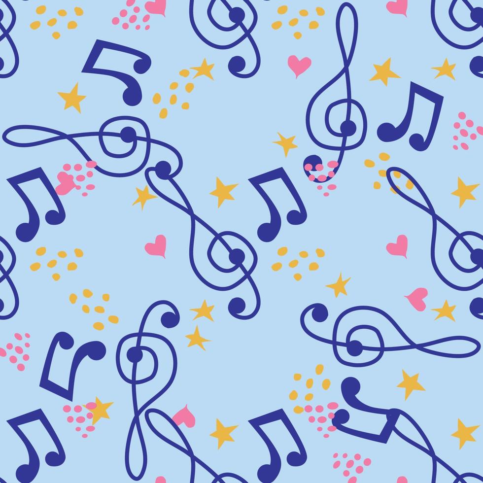 Cartoon hand drawn musical seamless pattern. Lots of symbols, objects and elements. vector