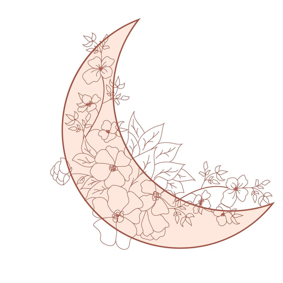 printable illustrations, minimalist pattern, black, red, beige, moon, flowers, wall art, home decorations. vector