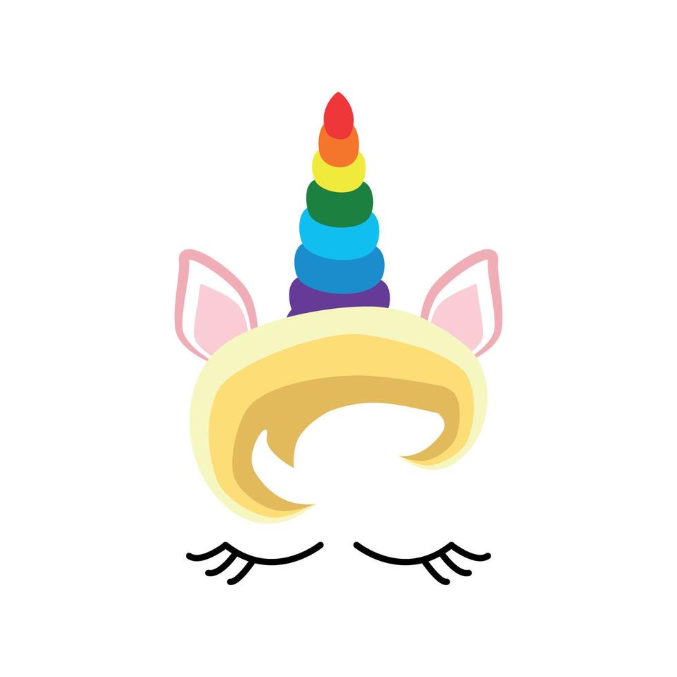 fabuloso unicornio lindo con cuerno dorado y ojos cerrados con flores y pestañas vector