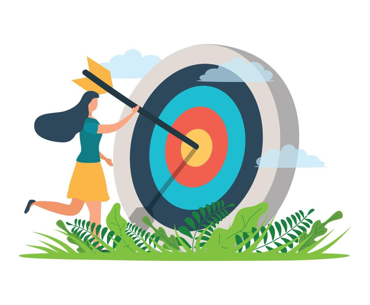 A man with an arrow is running towards his goal along a winding road, motivation is advancing, the path to achieving the goal is high vector