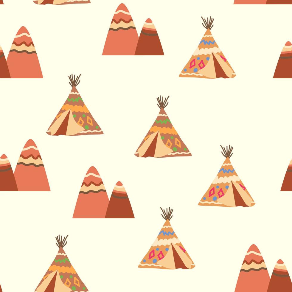 Teepee pattern. Wigwam native american summer tent illustration. Indian background pattern. vector