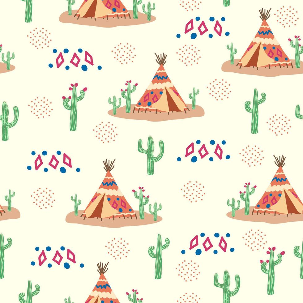 Teepee pattern. Wigwam native american summer tent illustration. Indian background pattern. vector