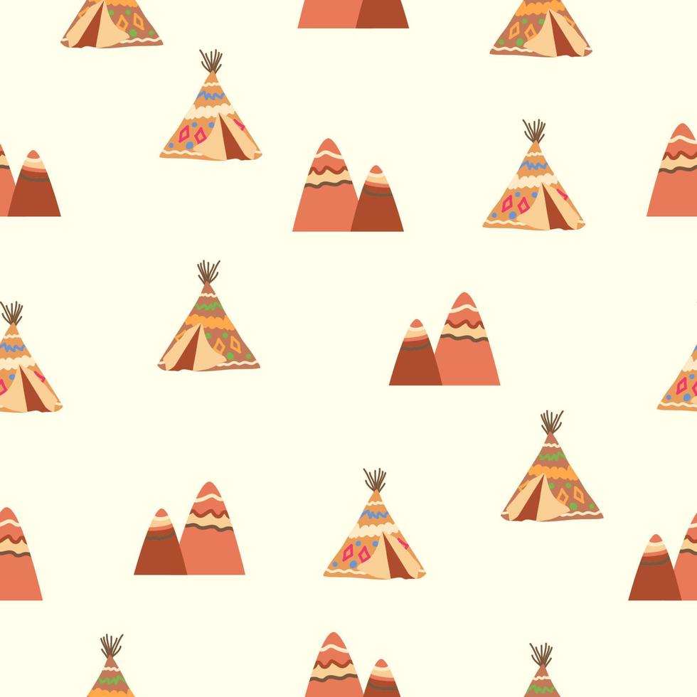 Teepee pattern. Wigwam native american summer tent illustration. Indian background pattern. vector