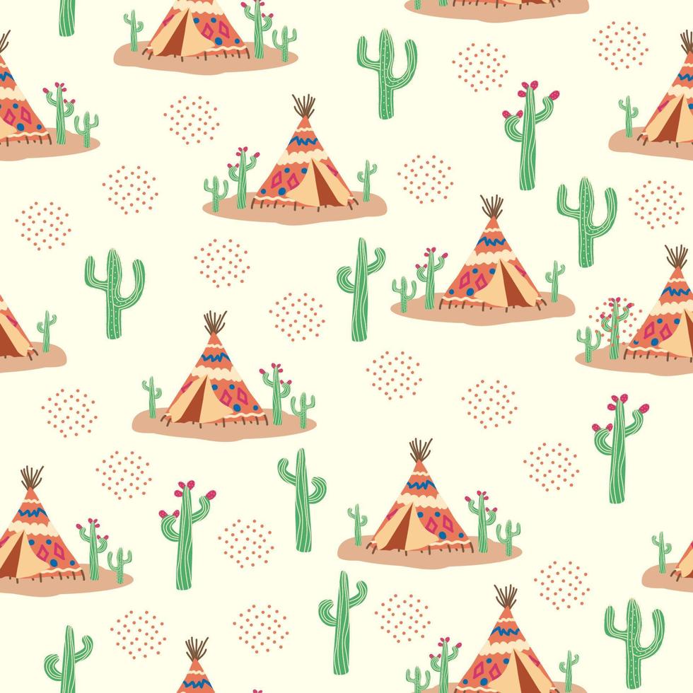 Teepee pattern. Wigwam native american summer tent illustration. Indian background pattern. vector