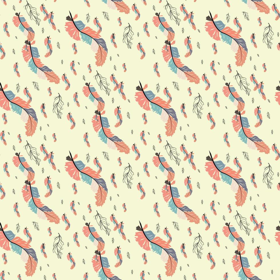 Colorful cute seamless pattern with variety of feathers vector