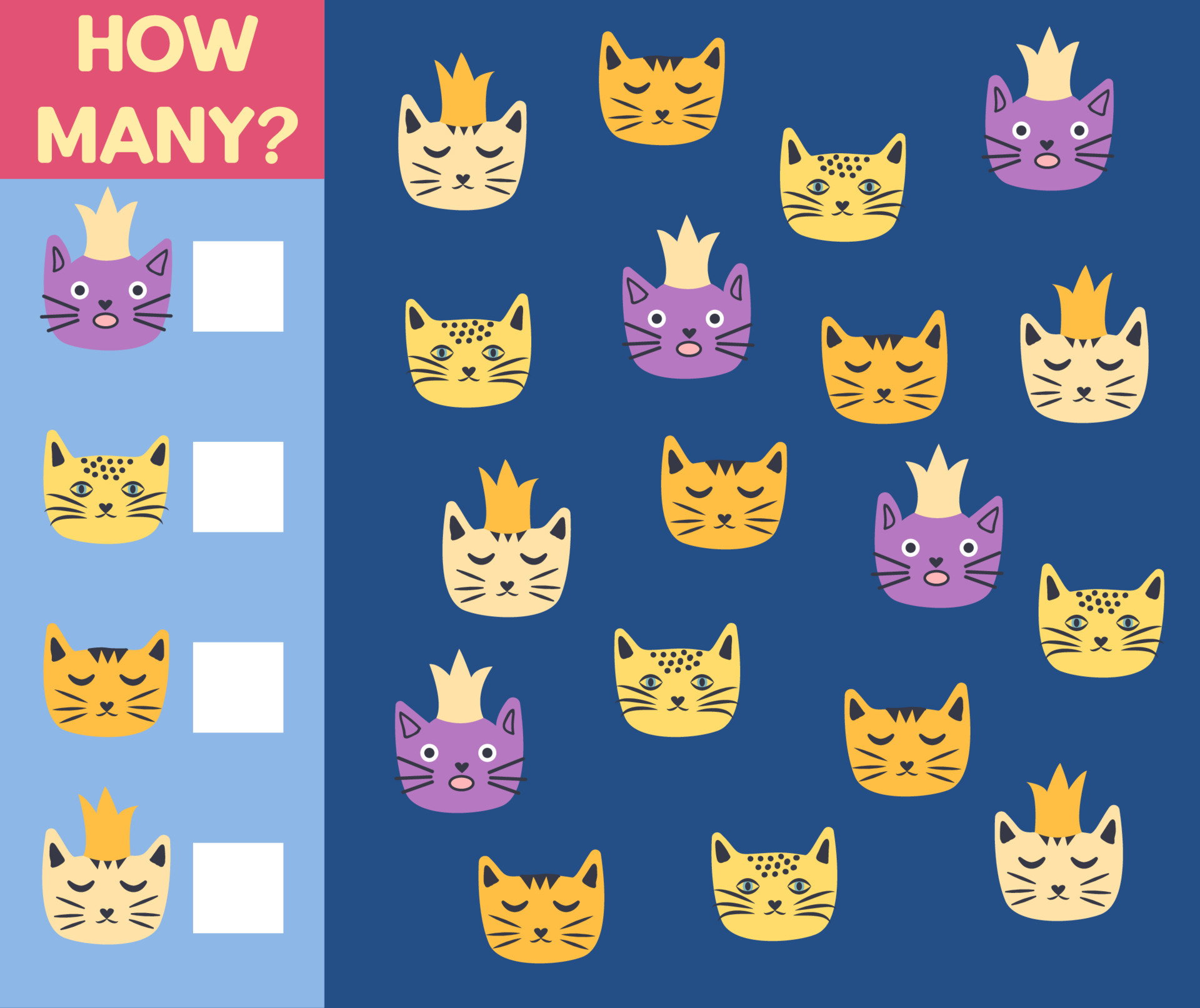 How many Cat, game for children. printable worksheet 15365730 Vector Art at Vecteezy