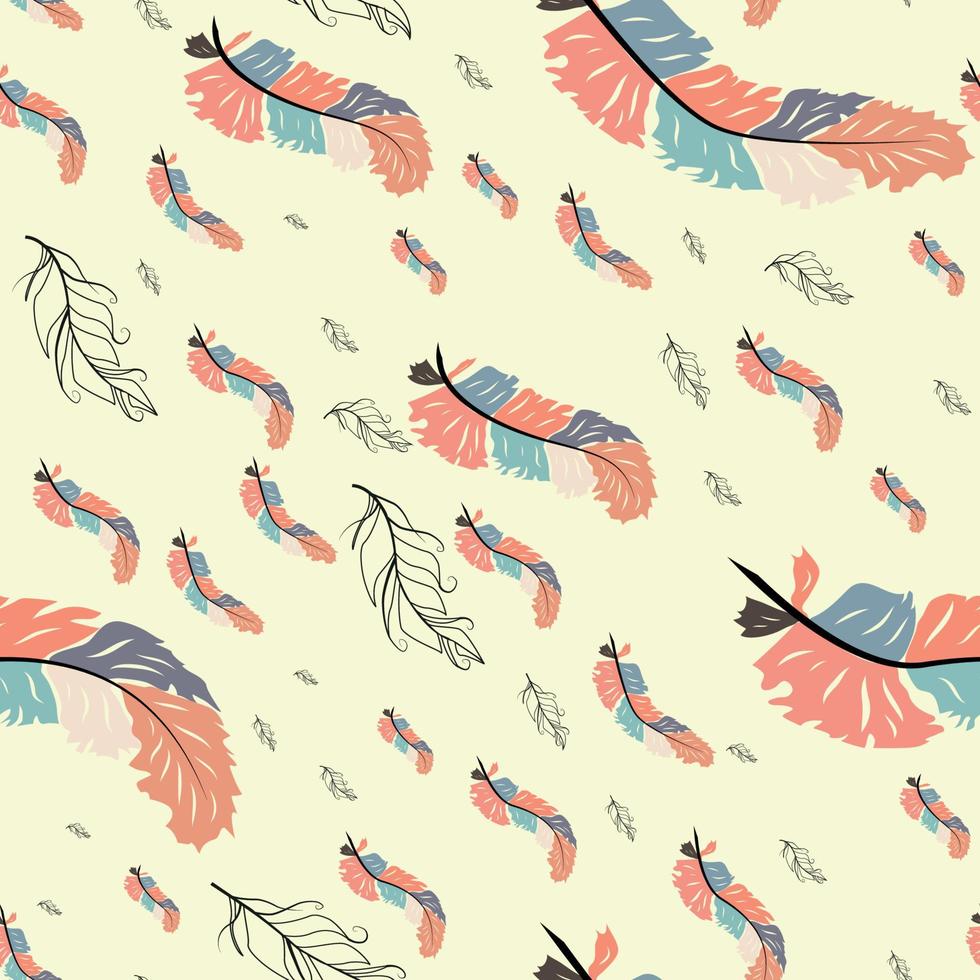 Colorful cute seamless pattern with variety of feathers vector