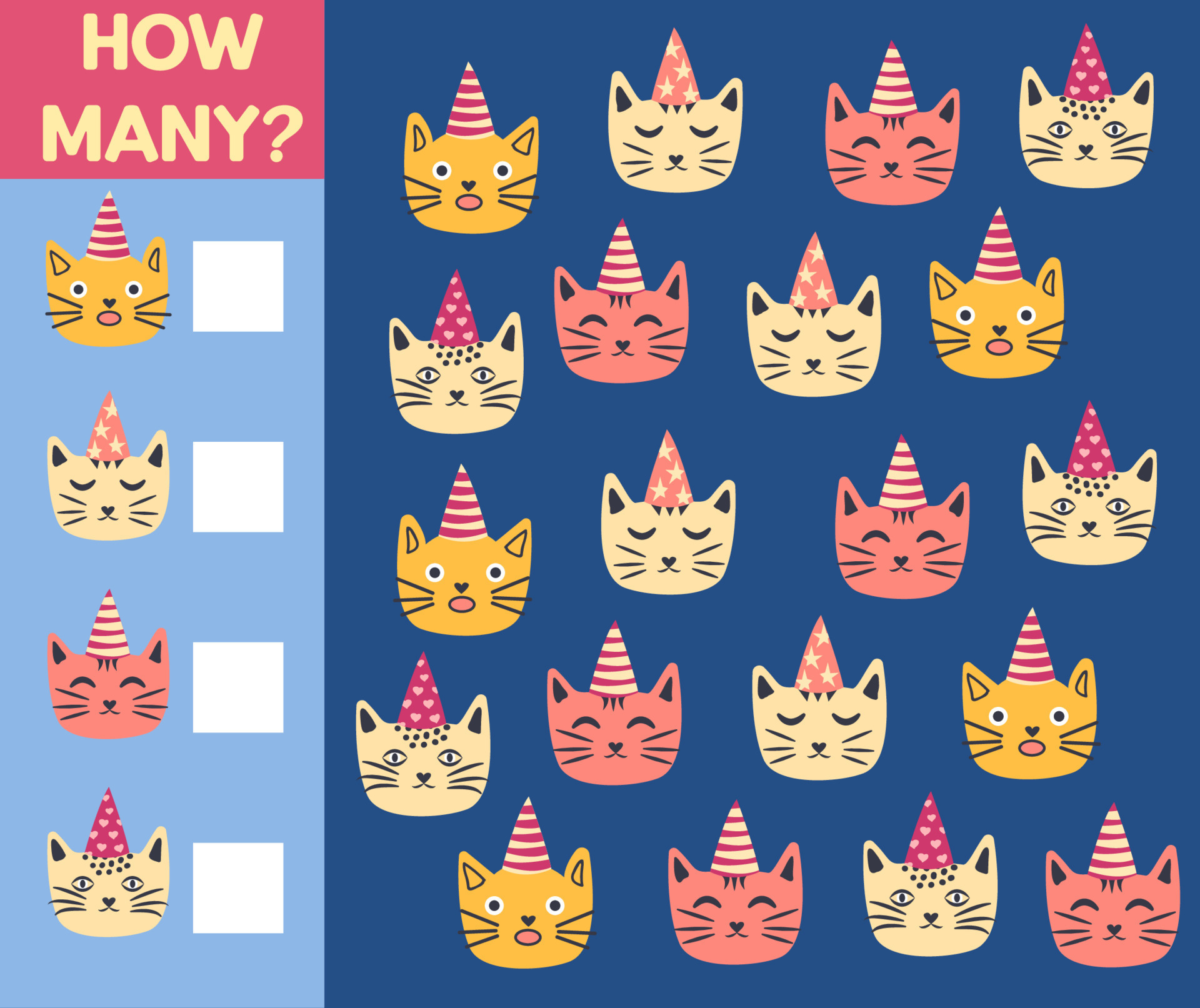 how-many-cat-game-for-children-printable-worksheet-15365777-vector