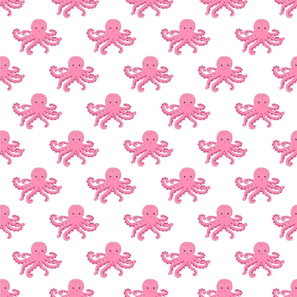 Seamless pattern with cute octopus, seaweed and pearl. Trendy nursery background vector