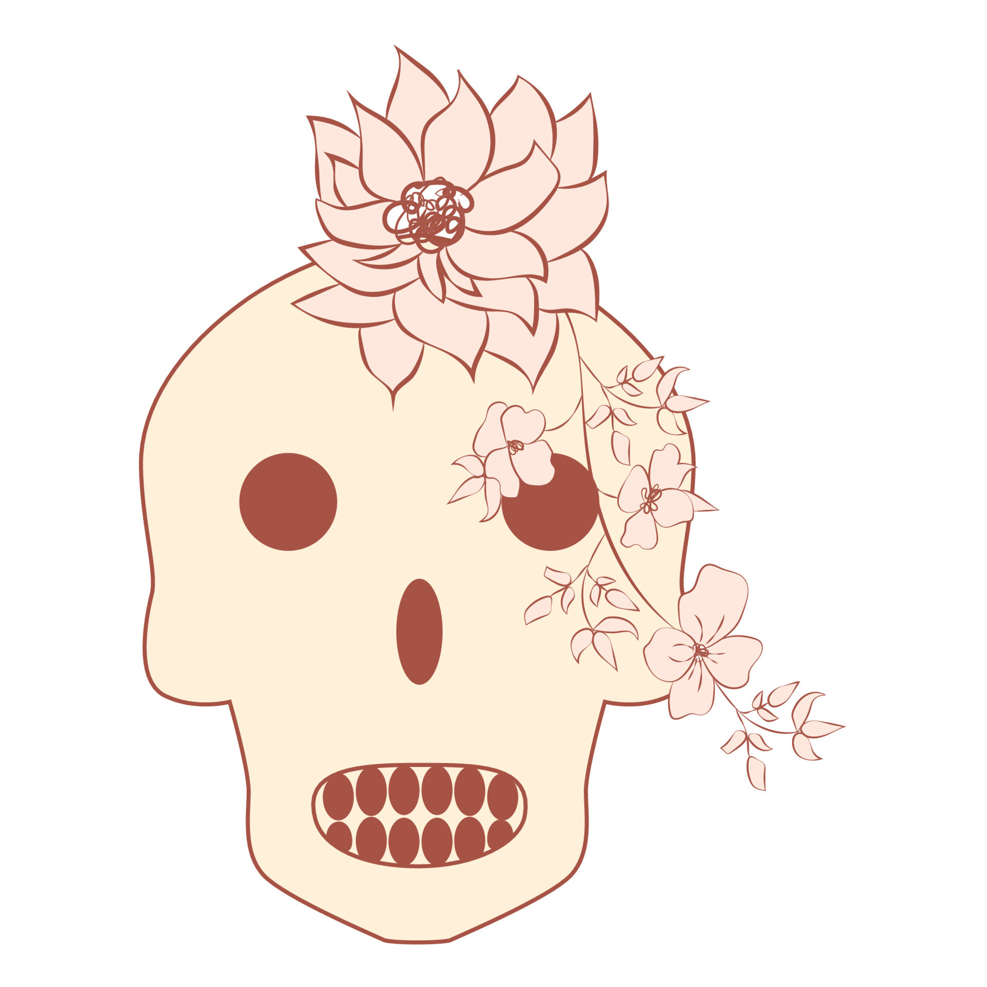 Vintage Card with Skull and Flowers on Beige Background. Day of the