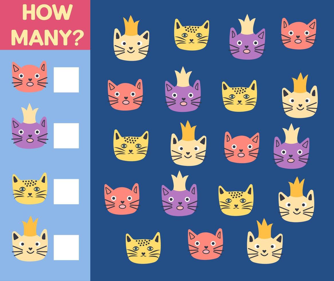 How many Cat, game for children. printable worksheet vector