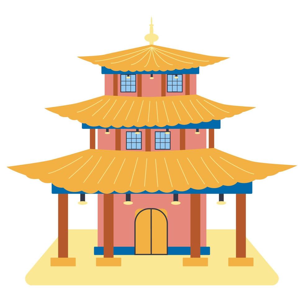 Colorful Chinese buildings, flat isolated illustration. China town traditional pagoda house vector