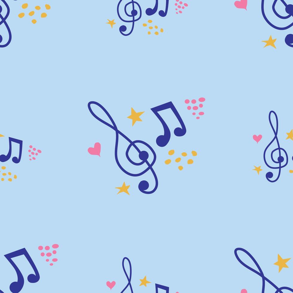 Cartoon hand drawn musical seamless pattern. Lots of symbols, objects and elements. vector