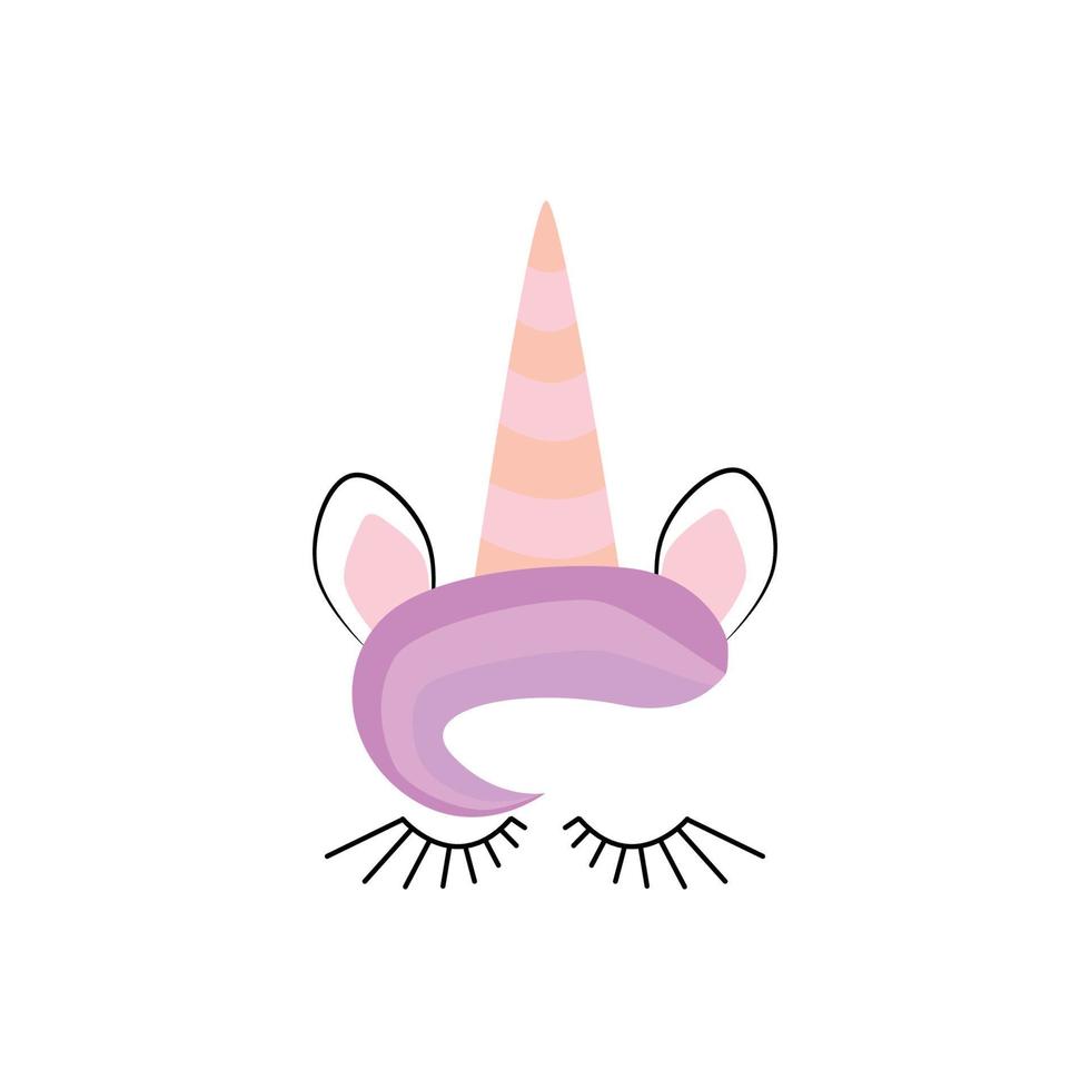 Fabulous cute unicorn with golden gilded horn and closed eyes. vector