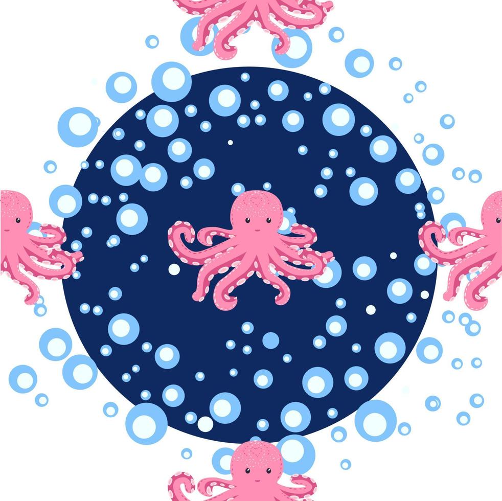 patrón impecable con lindo pulpo, algas y perlas. fondo de vivero de moda vector