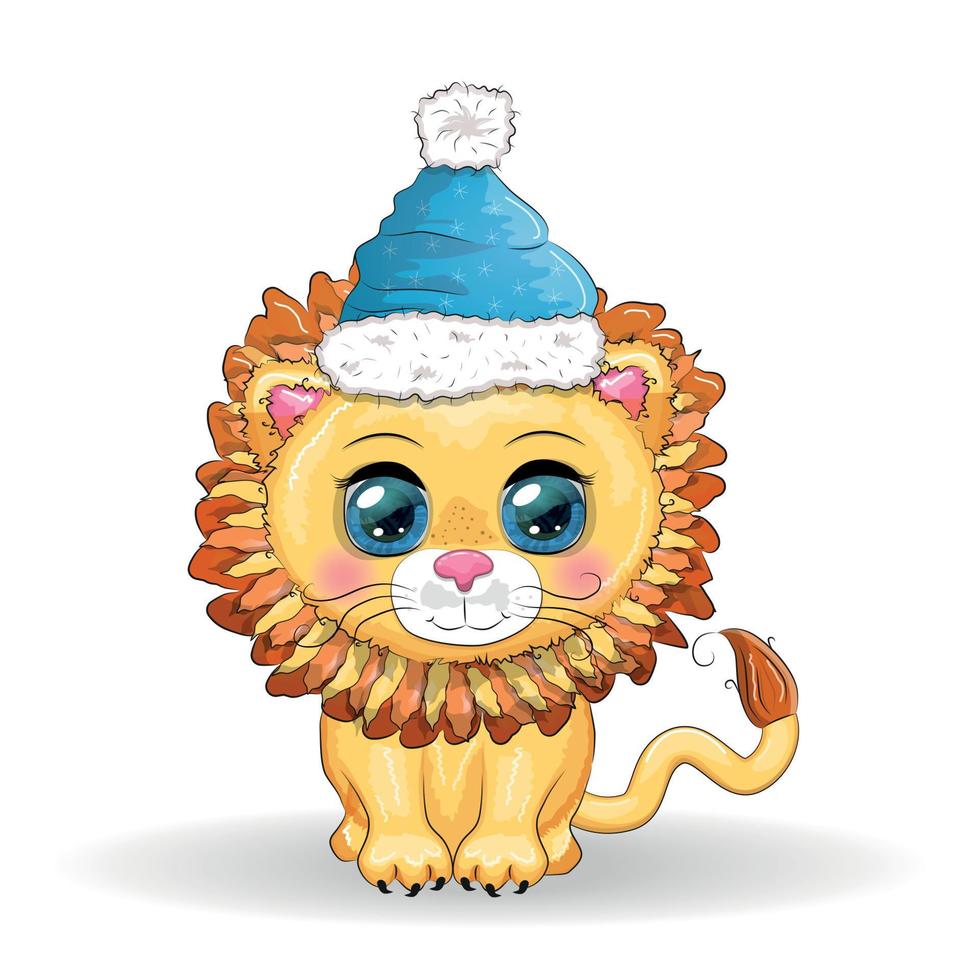 Wonderful cute cartoon lion cub with a gift vector