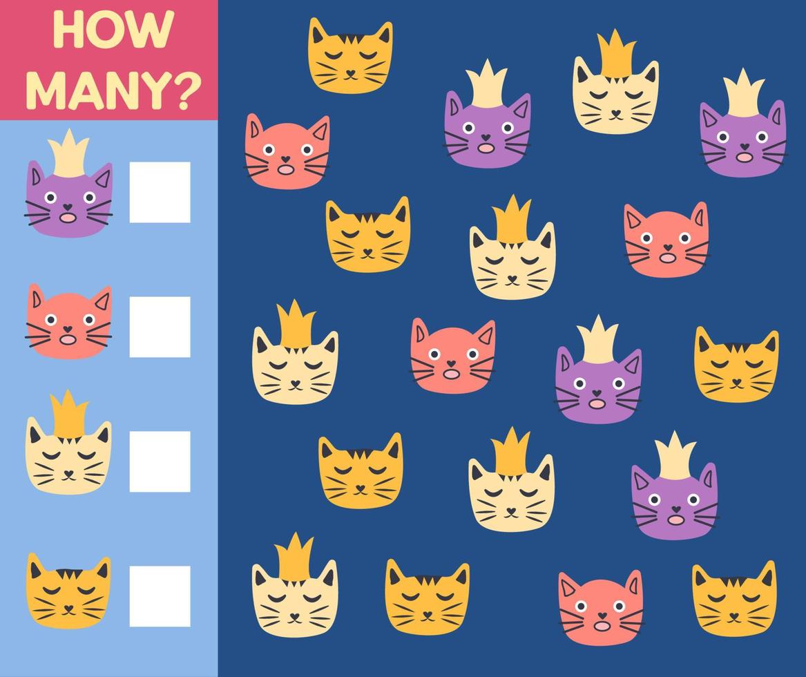 How many Cat, game for children. printable worksheet vector