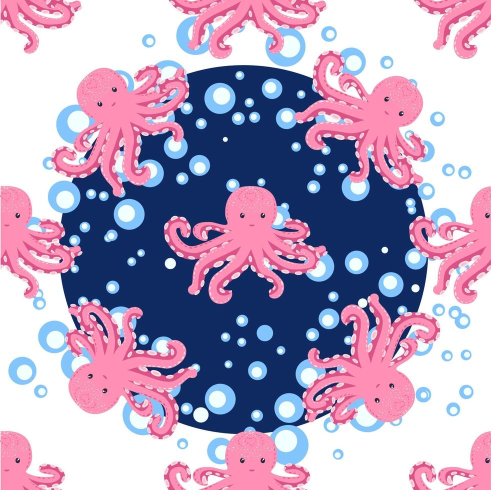 Seamless pattern with cute octopus, seaweed and pearl. Trendy nursery background vector
