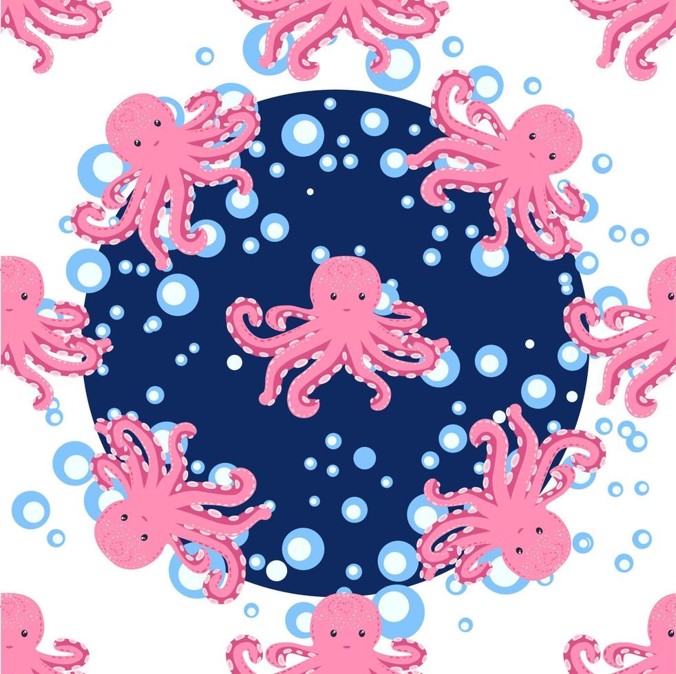 patrón impecable con lindo pulpo, algas y perlas. fondo de vivero de moda vector