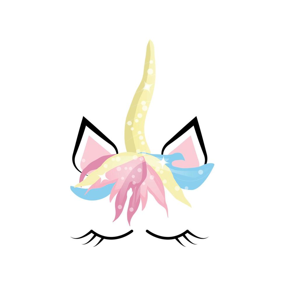 fabuloso unicornio lindo con cuerno dorado y ojos cerrados. vector