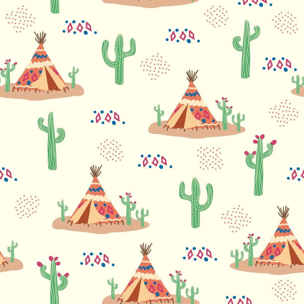 Teepee pattern. Wigwam native american summer tent illustration. Indian background pattern. vector