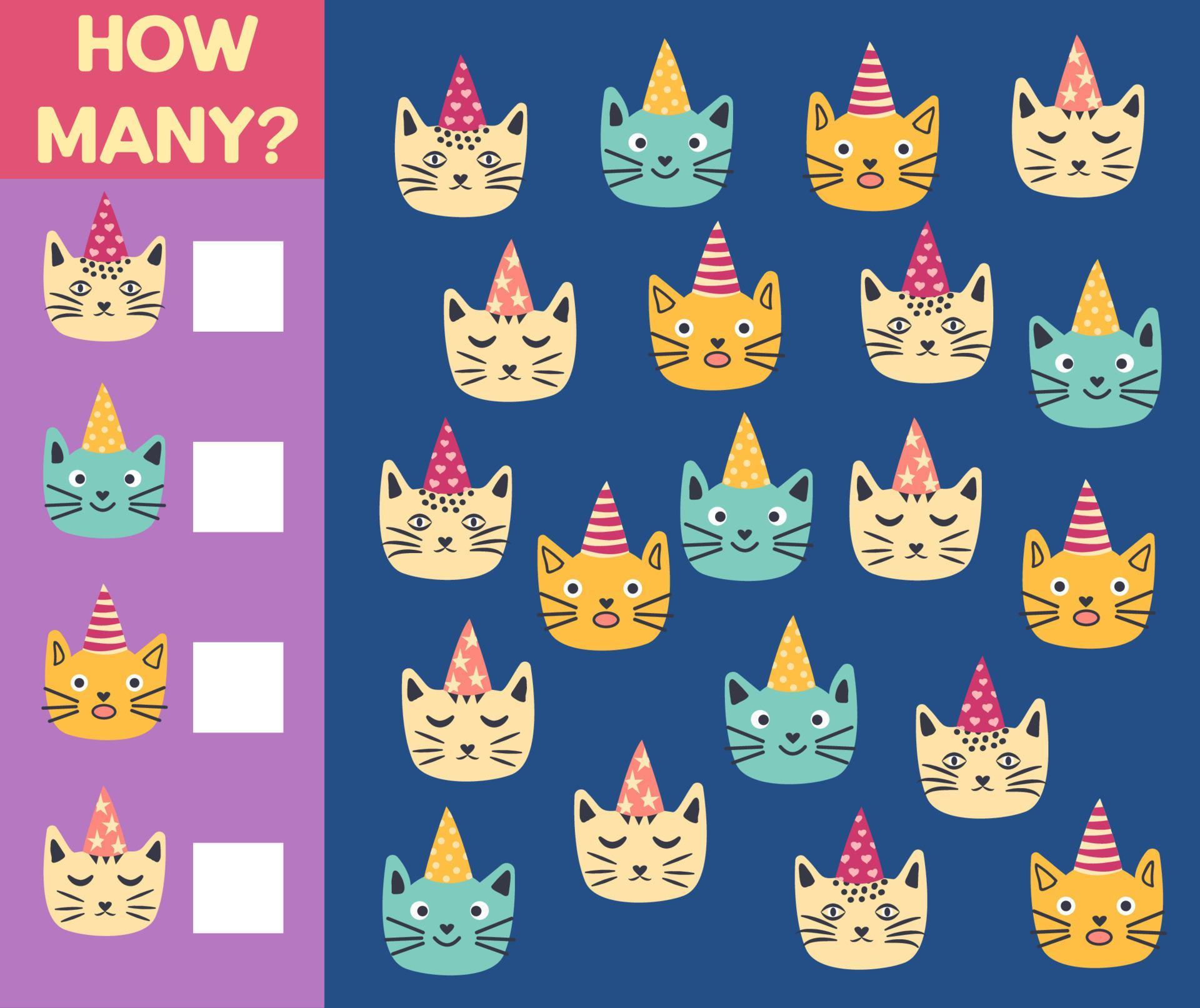 How many Cat, game for children. printable worksheet 15365970 Vector