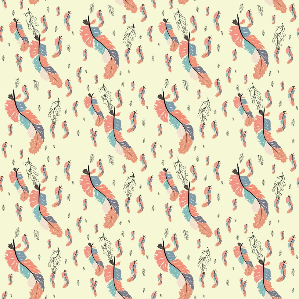 Colorful cute seamless pattern with variety of feathers vector