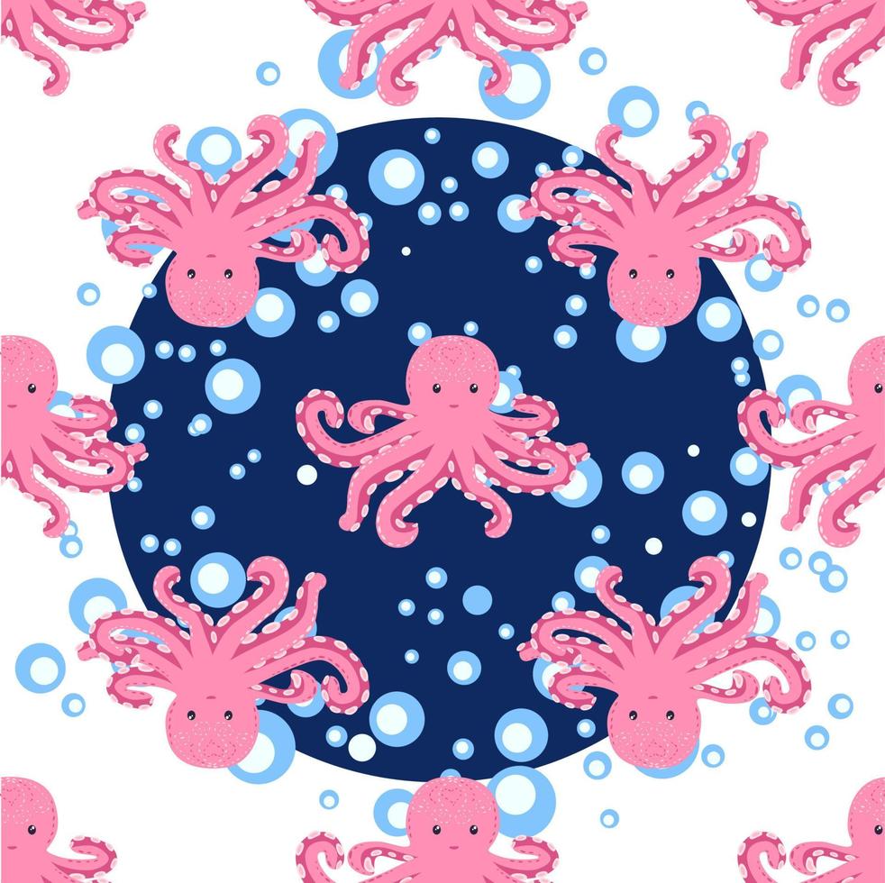 Seamless pattern with cute octopus, seaweed and pearl. Trendy nursery background vector