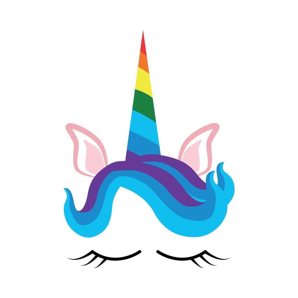 Fabulous cute unicorn with golden gilded horn and closed eyes. vector