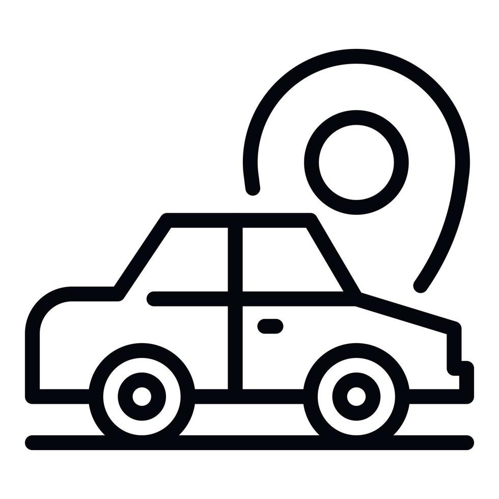 icono de ubicación de viaje en coche, estilo de esquema vector