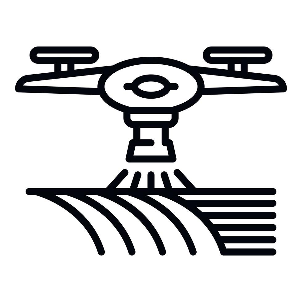 icono de riego de agua con drones, estilo de esquema vector