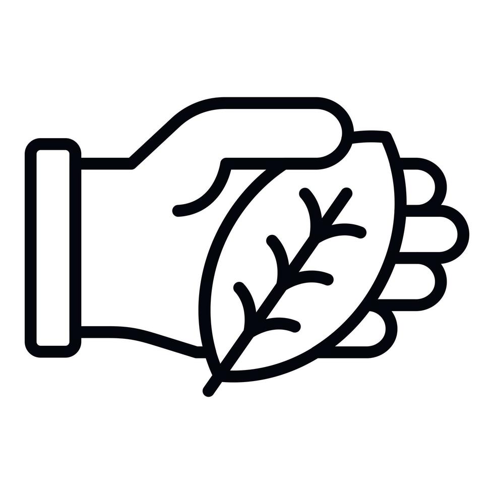 Hand keep leaf icon, outline style vector