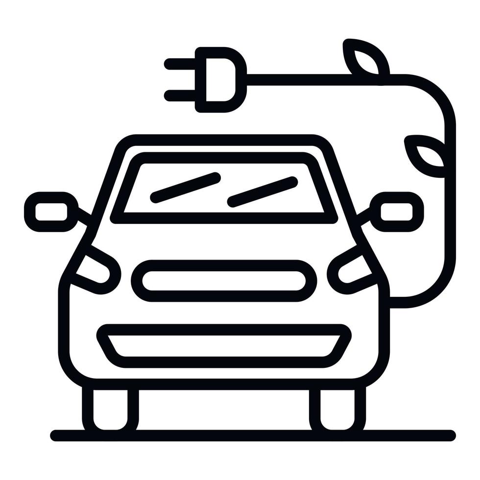 Electric car with a leaf plug icon, outline style vector