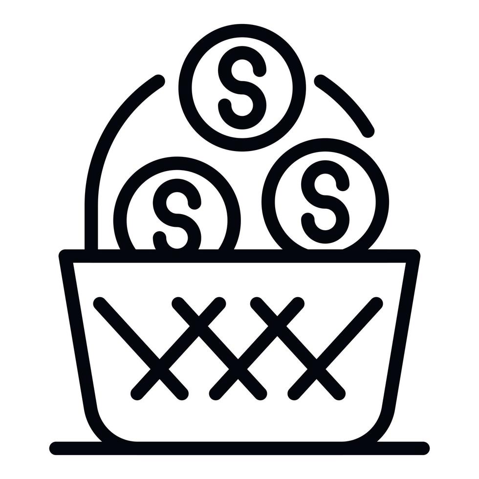 cesta con icono de dinero, estilo de esquema vector