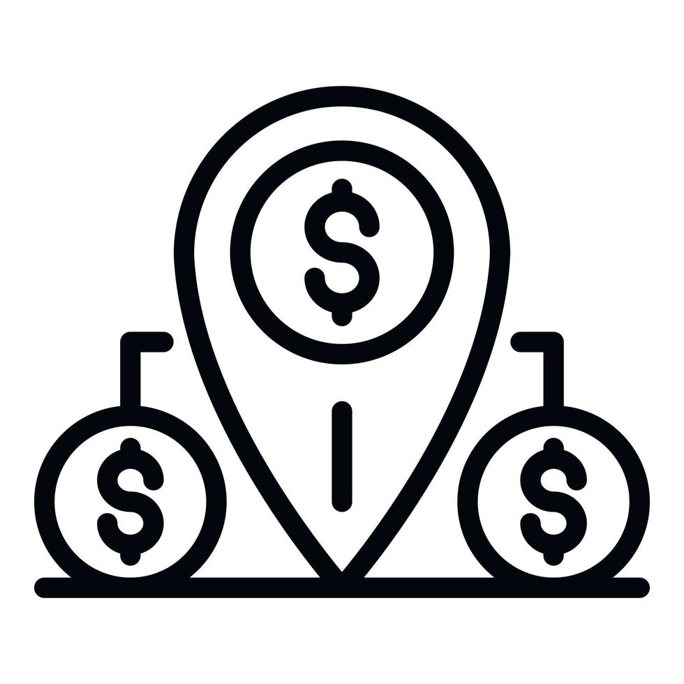 Money coins map pin icon, outline style vector