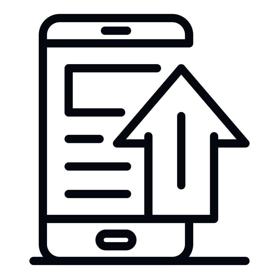 Smartphone upload icon, outline style vector