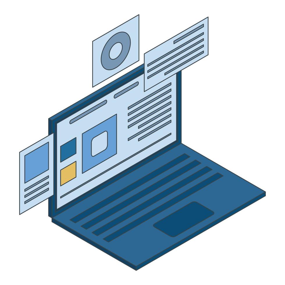 Modern business laptop icon, isometric style vector