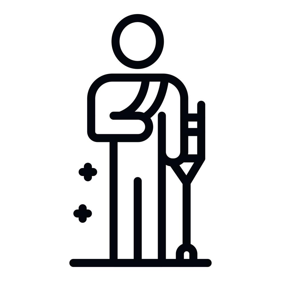 Man with crutches icon, outline style vector