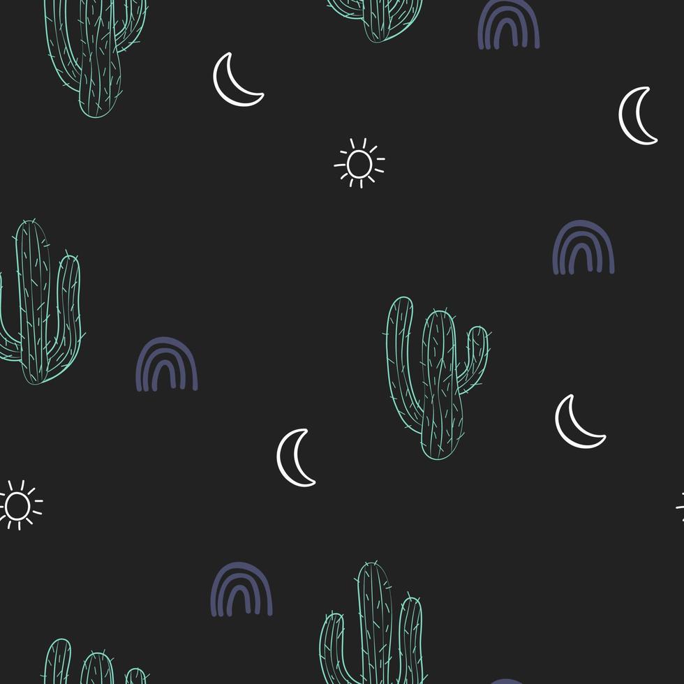 doodle cactuses pattern vector