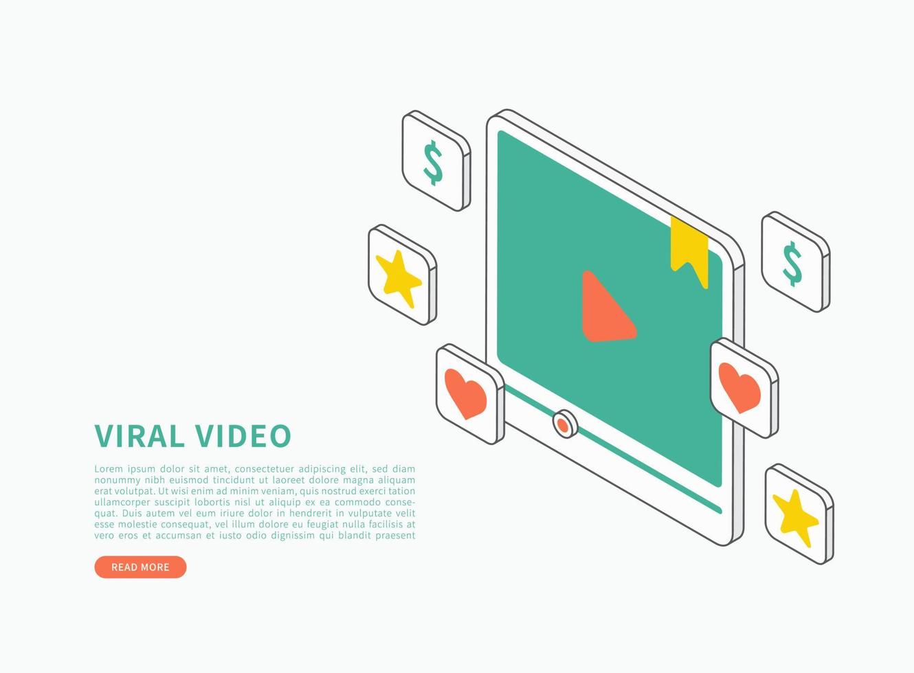 Viral video concept. Social media video campaign. Communication and technology concept. Vector isometric illustration.